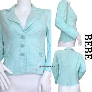 BEBE Vintage 80's Turquoise Linen Tailored Short blazer